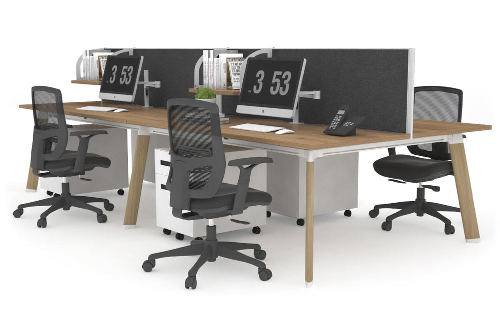 Switch - 4 Person Workstation Wood Imprint Frame [1600L x 800W with Cable Scallop]-salvage oak moody charcoal (500H x 1600W) 