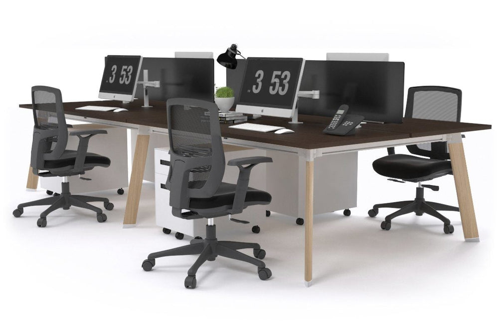 Switch - 4 Person Workstation Wood Imprint Frame [1600L x 800W with Cable Scallop]-dark oak moody charcoal (500H x 1600W) 