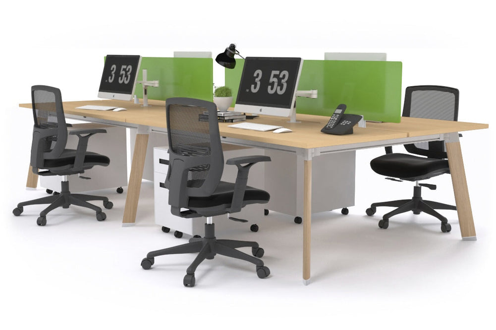 Switch - 4 Person Workstation Wood Imprint Frame [1600L x 800W with Cable Scallop]-maple green perspex (400H x 1500W) 