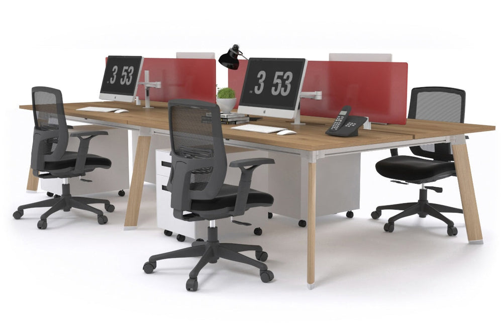 Switch - 4 Person Workstation Wood Imprint Frame [1600L x 800W with Cable Scallop]-salvage oak red perspex (400H x 1500W) 