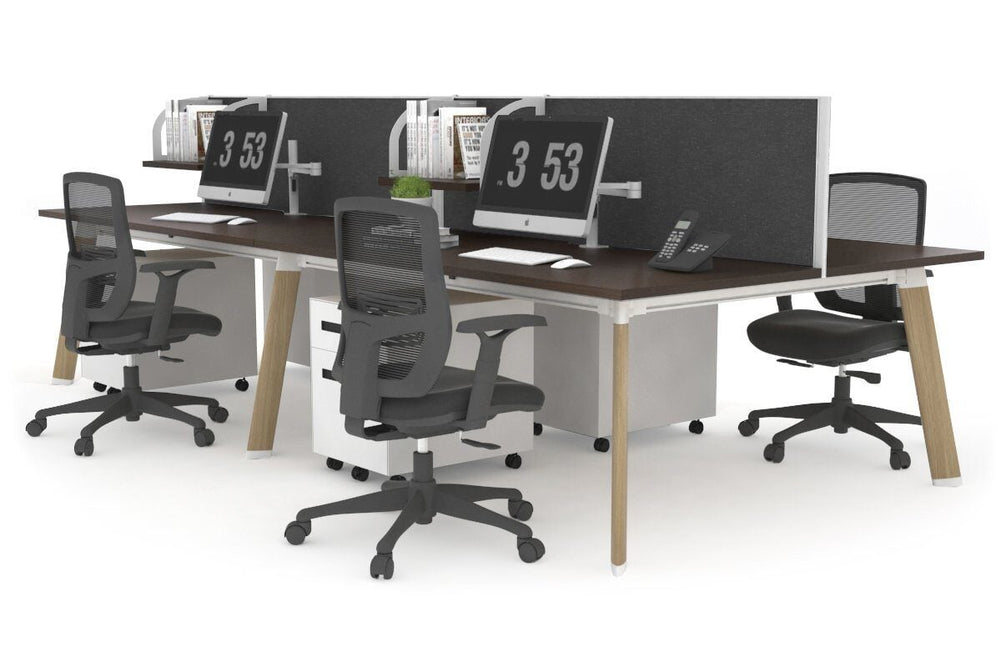 Switch - 4 Person Workstation Wood Imprint Frame [1600L x 800W with Cable Scallop]-dark oak moody charcoal (500H x 1600W) 