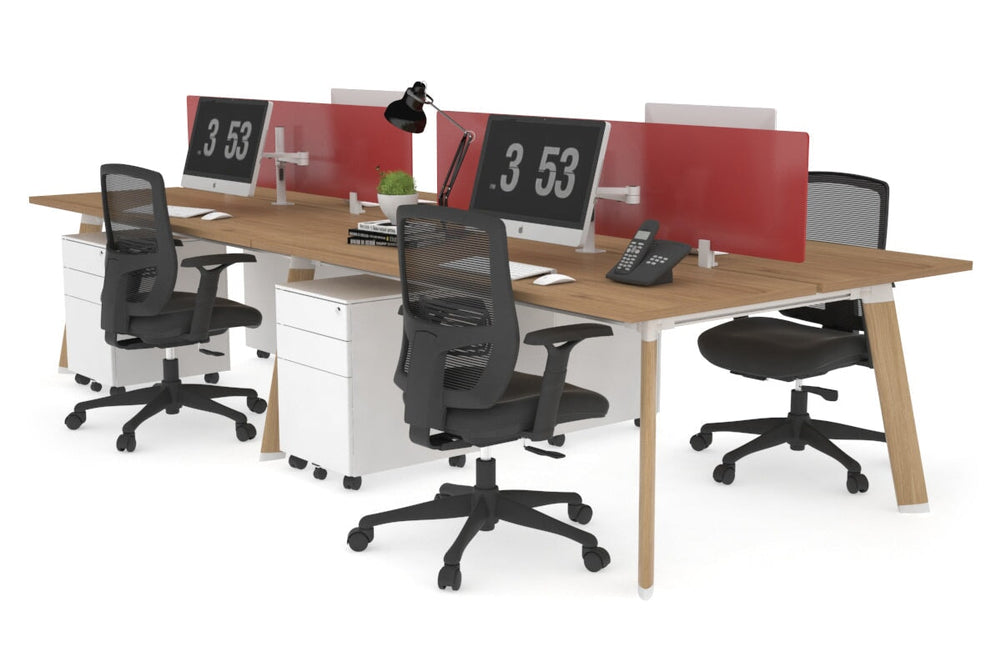 Switch - 4 Person Workstation Wood Imprint Frame [1800L x 700W]-salvage oak red perspex (400H x 1500W) 