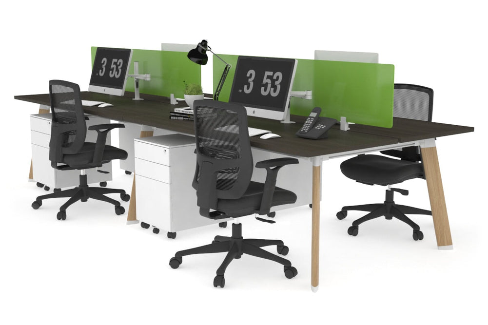 Switch - 4 Person Workstation Wood Imprint Frame [1800L x 700W]-dark oak green perspex (400H x 1500W) 