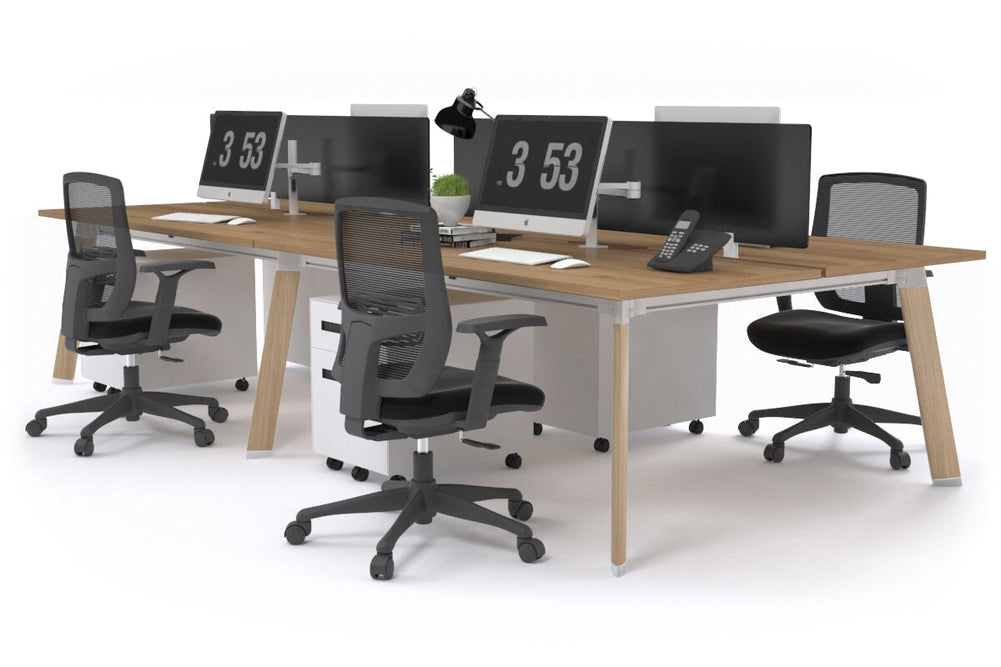 Switch - 4 Person Workstation Wood Imprint Frame [1800L x 800W with Cable Scallop]-salvage oak black perspex (400H x 1500W) 