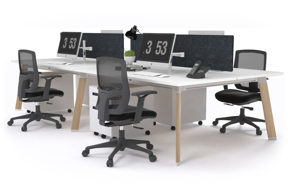 Switch - 4 Person Workstation Wood Imprint Frame [1800L x 800W with Cable Scallop]-white grey acoustic perspex (400H x 1500W) 