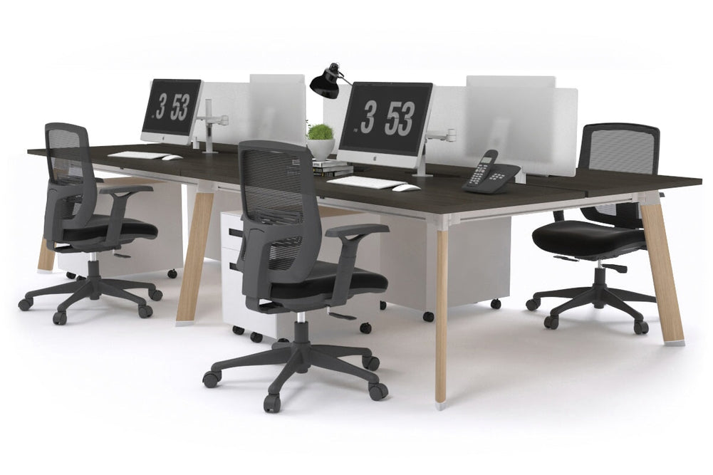 Switch - 4 Person Workstation Wood Imprint Frame [1800L x 800W with Cable Scallop]-dark oak white perspex (400H x 1500W) 