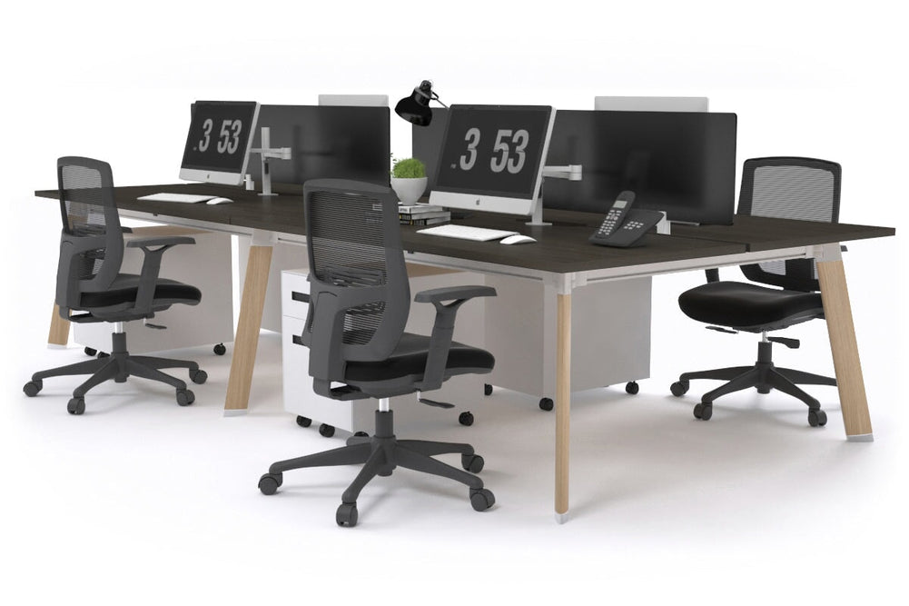 Switch - 4 Person Workstation Wood Imprint Frame [1800L x 800W with Cable Scallop]-dark oak black perspex (400H x 1500W) 