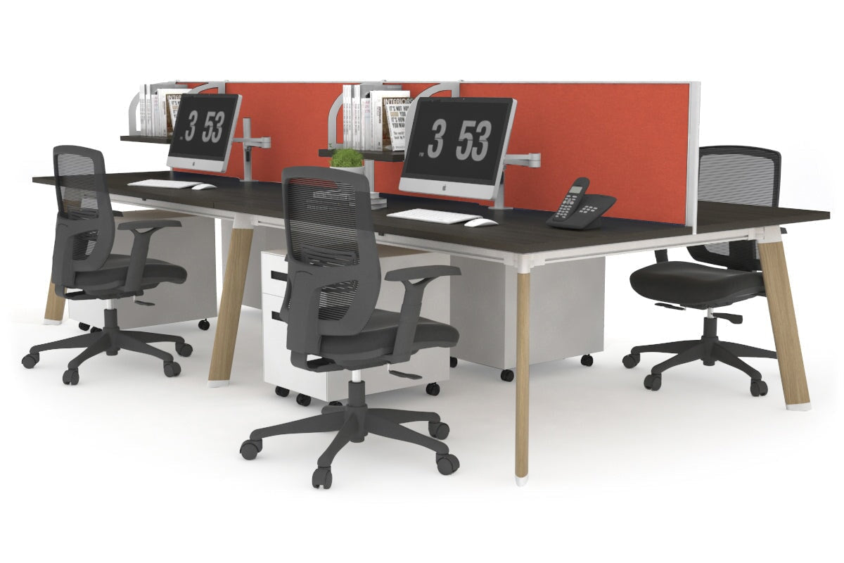 Switch - 4 Person Workstation Wood Imprint Frame [1800L x 800W with Cable Scallop]-dark oak orange squash (500H x 1800W) 