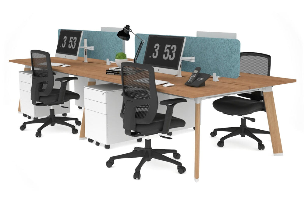 Switch - 4 Person Workstation Wood Imprint Frame [1800L x 800W with Cable Scallop]-salvage oak blue acoustic panel (400H x 1600W) 