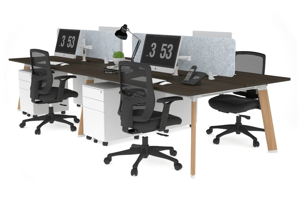 Switch - 4 Person Workstation Wood Imprint Frame [1800L x 800W with Cable Scallop]-dark oak light grey acoustic panel (400H x 1600W) 