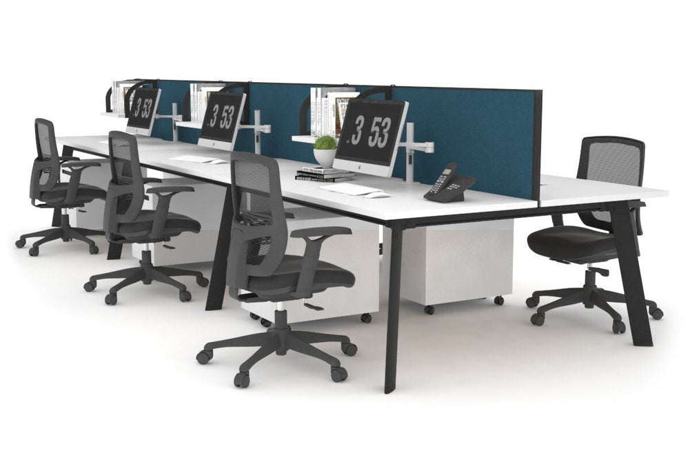 Switch - 6 Person Workstation Black Frame [1200L x 700W]-white deep blue (500H x 1200W) 