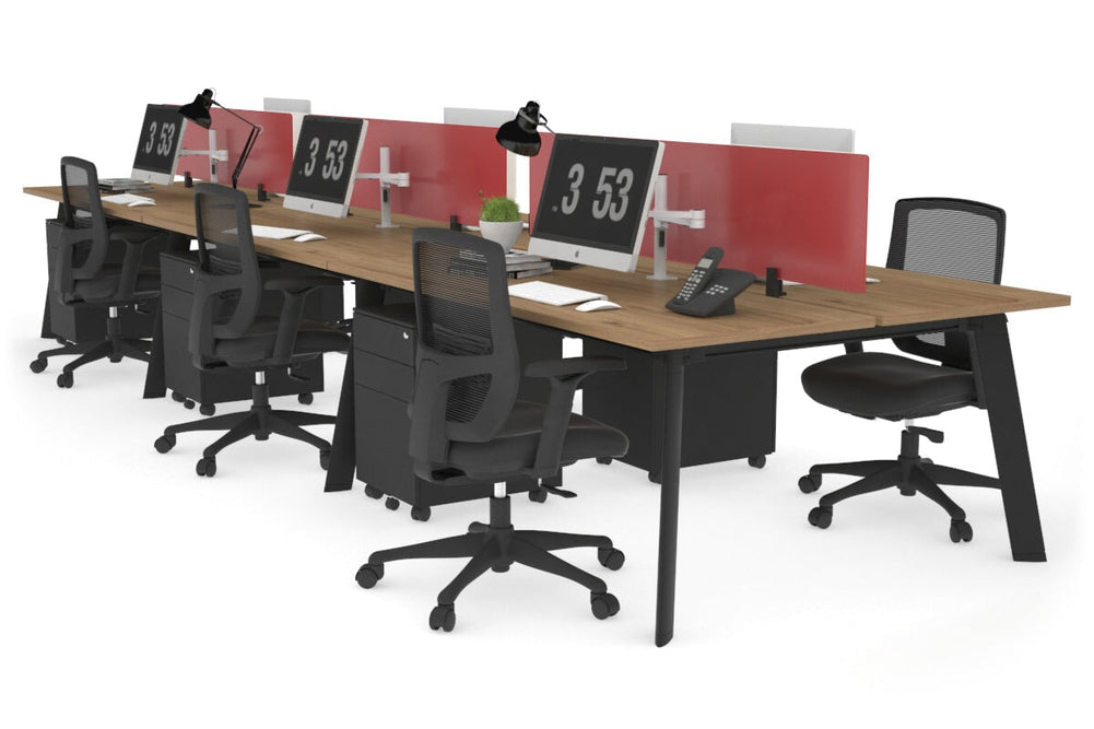 Switch - 6 Person Workstation Black Frame [1200L x 700W]-salvage oak red perspex (400H x 800W) 