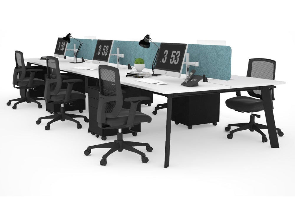 Switch - 6 Person Workstation Black Frame [1200L x 700W]-white blue acoustic panel (400H x 1200W) 