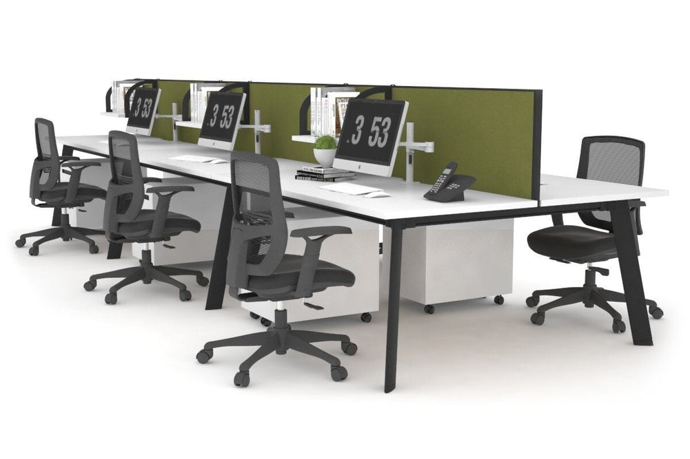 Switch - 6 Person Workstation Black Frame [1200L x 700W]-white green moss (500H x 1200W) 