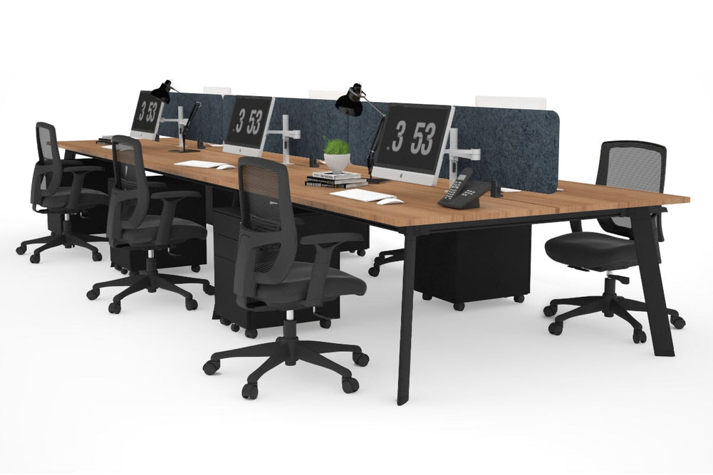 Switch - 6 Person Workstation Black Frame [1200L x 800W with Cable Scallop]-salvage oak dark grey acoustic panel (400H x 1200W) 