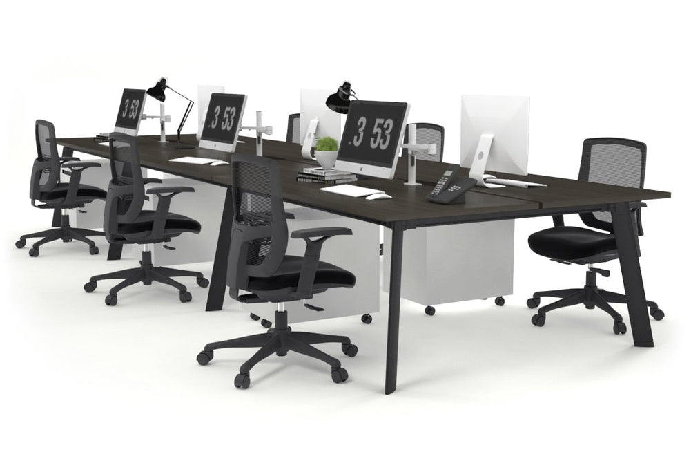 Switch - 6 Person Workstation Black Frame [1200L x 800W with Cable Scallop]-dark oak none 