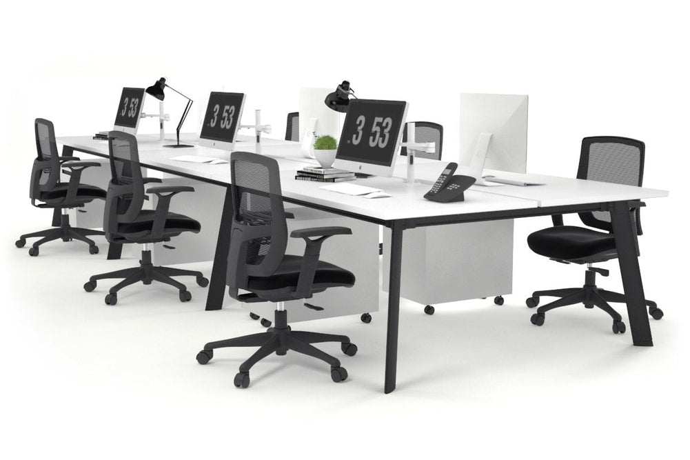 Switch - 6 Person Workstation Black Frame [1200L x 800W with Cable Scallop]-white none 