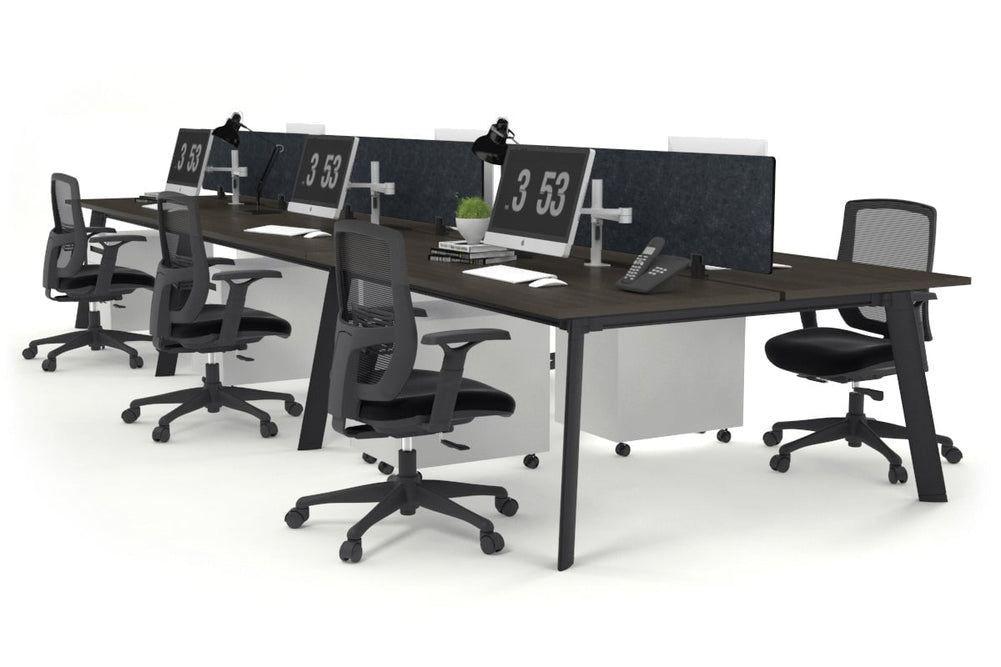 Switch - 6 Person Workstation Black Frame [1200L x 800W with Cable Scallop]-dark oak grey acoustic perspex (400H x 800W) 