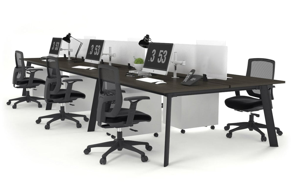 Switch - 6 Person Workstation Black Frame [1200L x 800W with Cable Scallop]-dark oak white perspex (400H x 800W) 