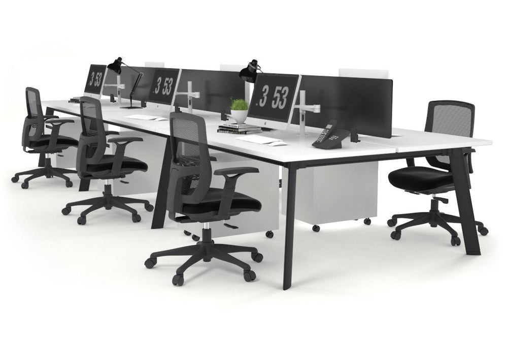 Switch - 6 Person Workstation Black Frame [1200L x 800W with Cable Scallop]-white black perspex (400H x 800W) 