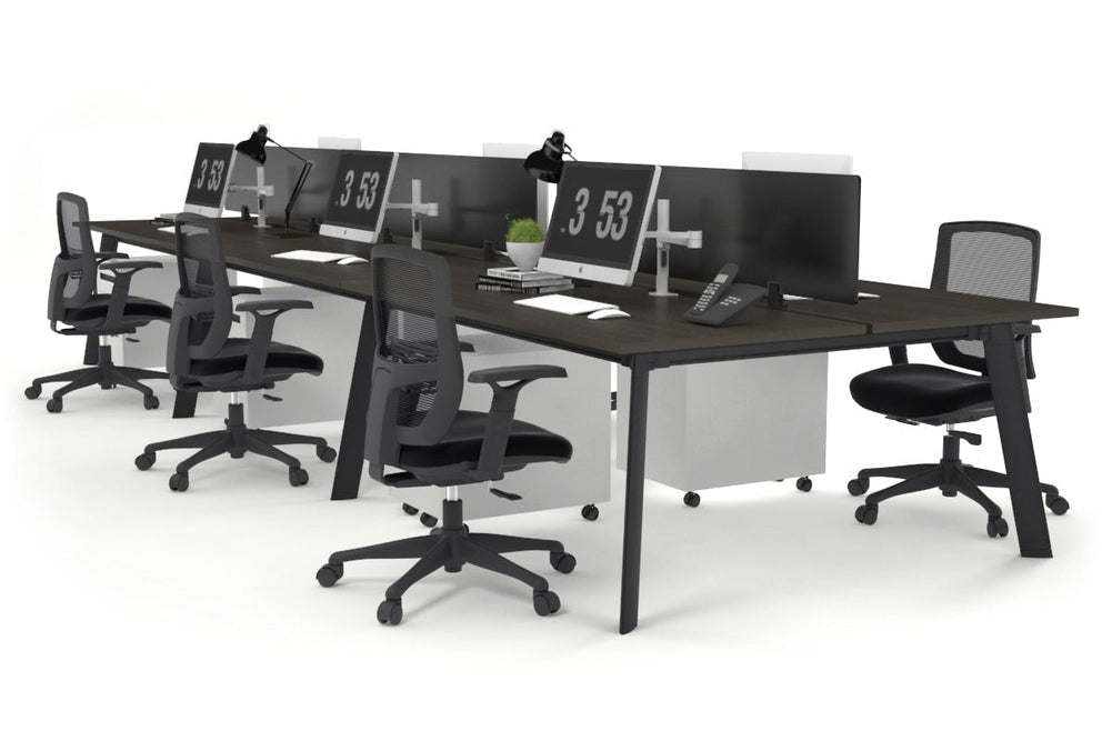 Switch - 6 Person Workstation Black Frame [1200L x 800W with Cable Scallop]-dark oak black perspex (400H x 800W) 