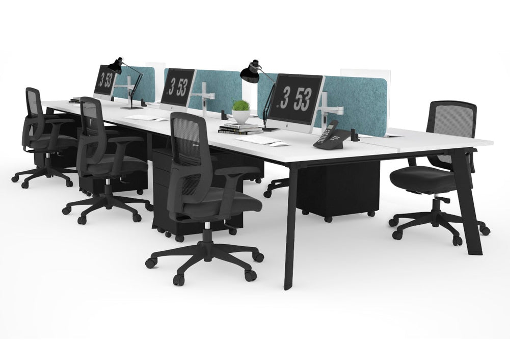 Switch - 6 Person Workstation Black Frame [1400L x 700W]-white blue acoustic panel (400H x 1200W) 