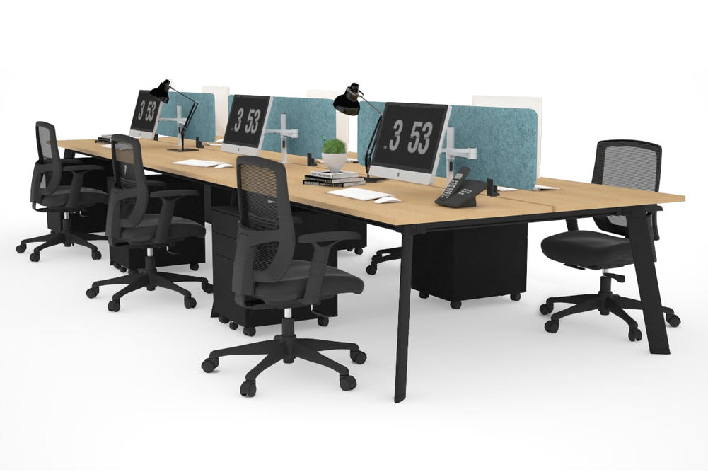 Switch - 6 Person Workstation Black Frame [1400L x 700W]-maple blue acoustic panel (400H x 1200W) 