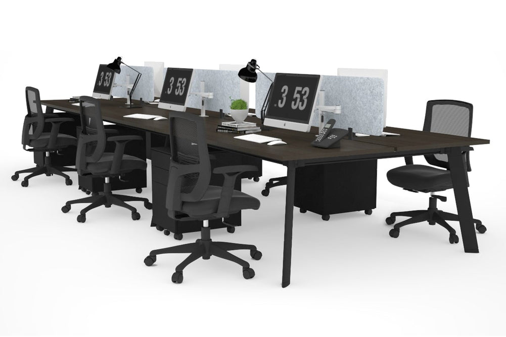 Switch - 6 Person Workstation Black Frame [1400L x 700W]-dark oak light grey acoustic panel (400H x 1200W) 