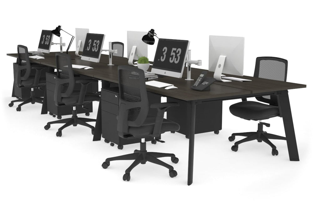 Switch - 6 Person Workstation Black Frame [1400L x 700W]-dark oak none 