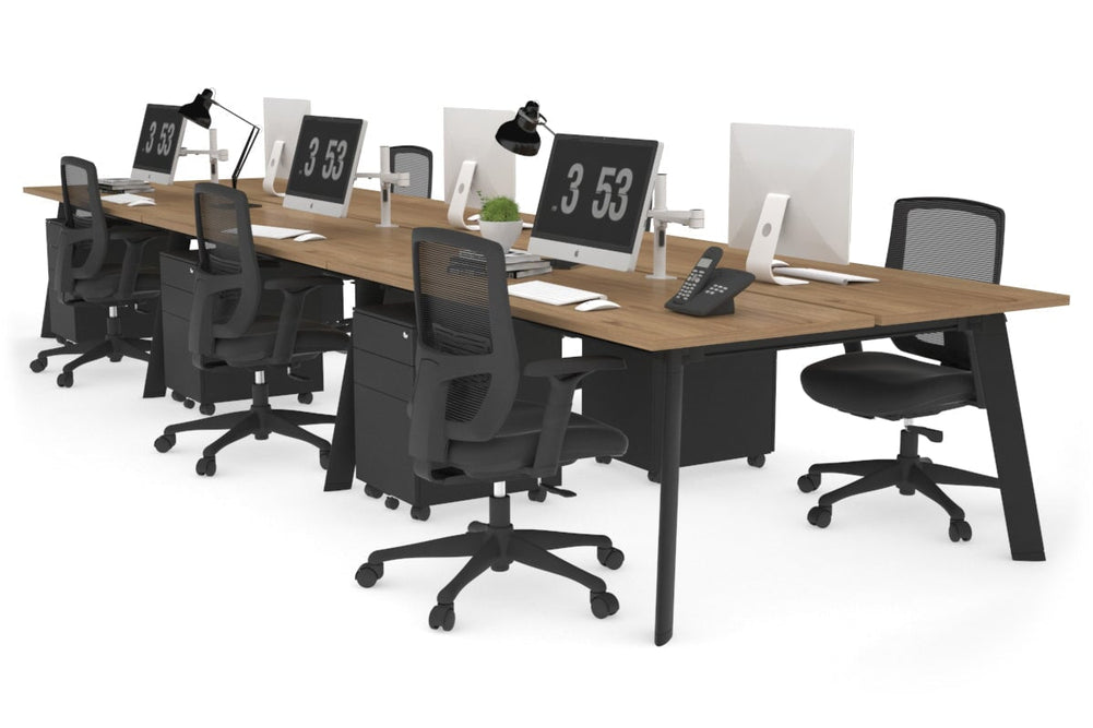 Switch - 6 Person Workstation Black Frame [1400L x 700W]-salvage oak none 