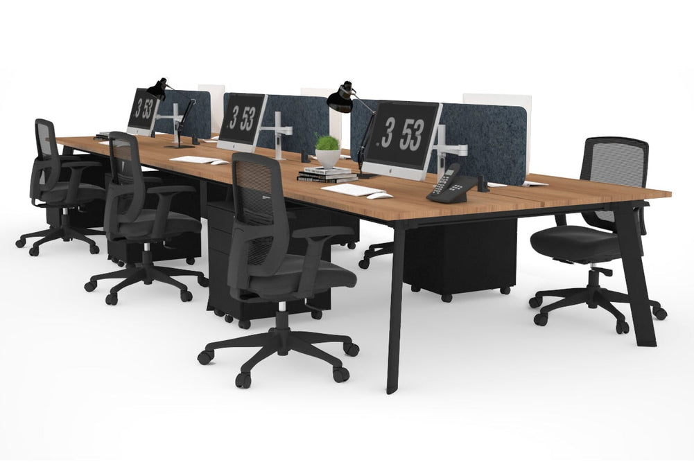 Switch - 6 Person Workstation Black Frame [1400L x 700W]-salvage oak dark grey acoustic panel (400H x 1200W) 