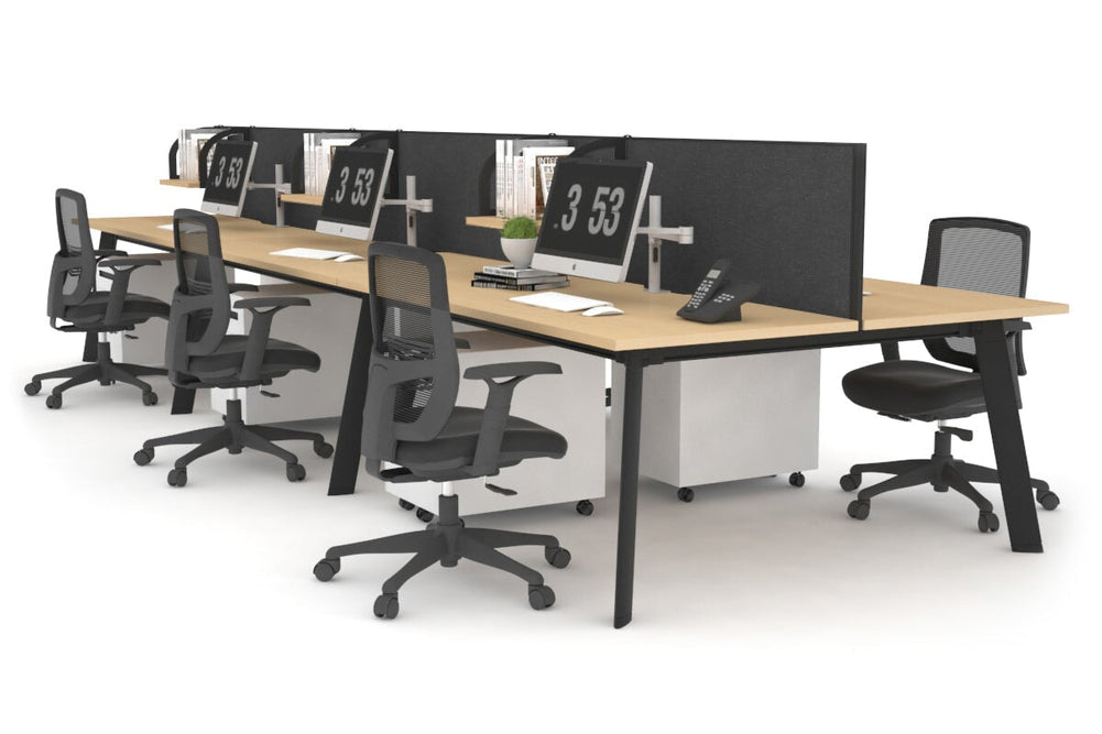 Switch - 6 Person Workstation Black Frame [1400L x 800W with Cable Scallop]-maple moody charcoal (500H x 1400W) 