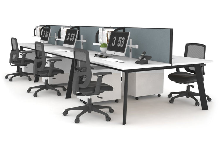Switch - 6 Person Workstation Black Frame [1400L x 800W with Cable Scallop] Jasonl white cool grey (500H x 1400W) 