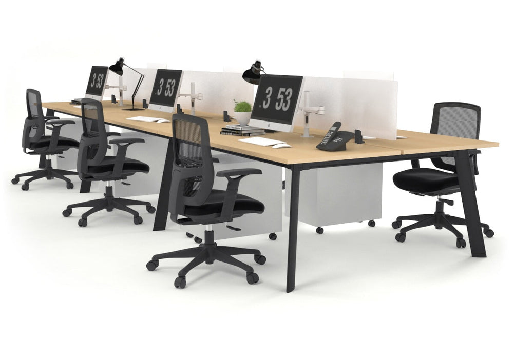 Switch - 6 Person Workstation Black Frame [1400L x 800W with Cable Scallop]-maple white perspex (400H x 800W) 