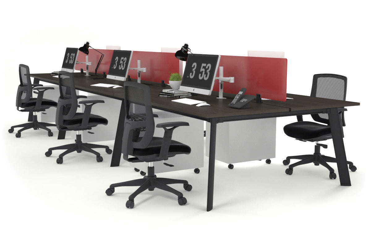 Switch - 6 Person Workstation Black Frame [1400L x 800W with Cable Scallop] Jasonl dark oak red perspex (400H x 800W) 