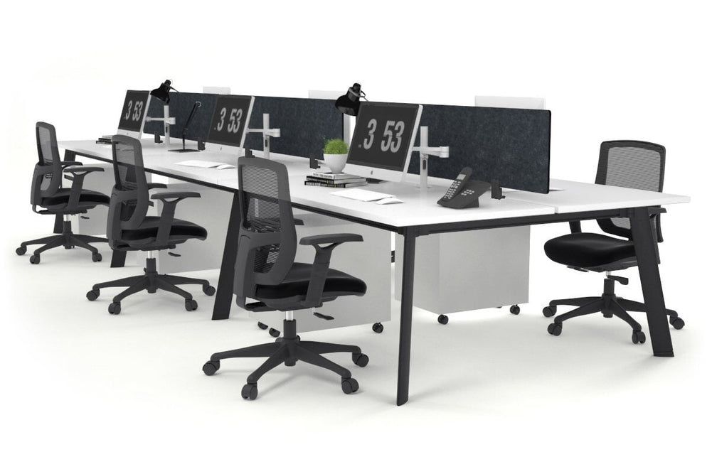 Switch - 6 Person Workstation Black Frame [1400L x 800W with Cable Scallop]-white grey acoustic perspex (400H x 800W) 