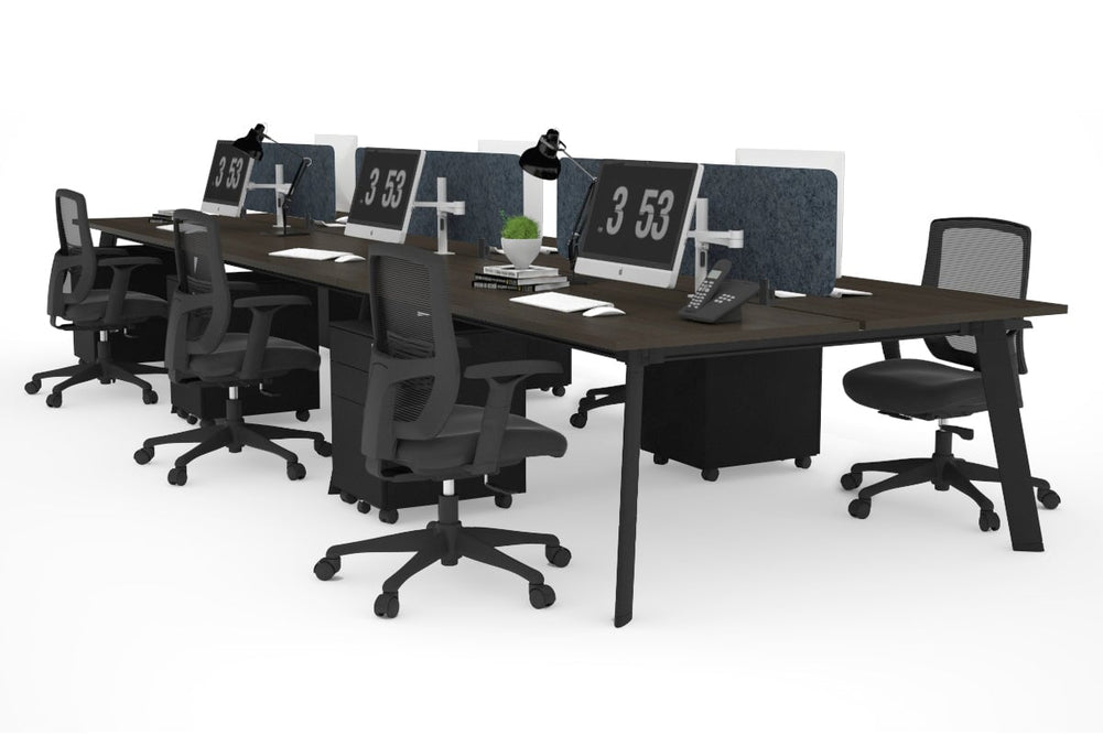 Switch - 6 Person Workstation Black Frame [1400L x 800W with Cable Scallop]-dark oak dark grey acoustic panel (400H x 1200W) 