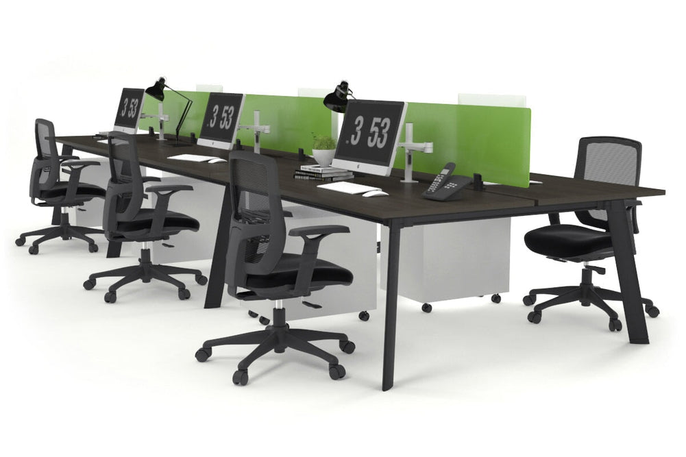 Switch - 6 Person Workstation Black Frame [1400L x 800W with Cable Scallop]-dark oak green perspex (400H x 800W) 
