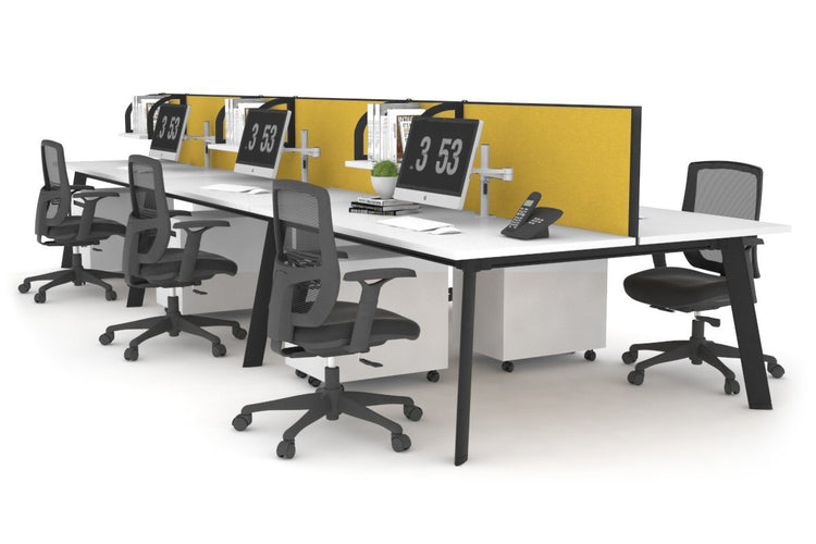 Switch - 6 Person Workstation Black Frame [1400L x 800W with Cable Scallop] Jasonl white mustard yellow (500H x 1400W) 