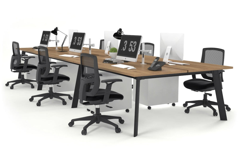 Switch - 6 Person Workstation Black Frame [1400L x 800W with Cable Scallop]-salvage oak none 