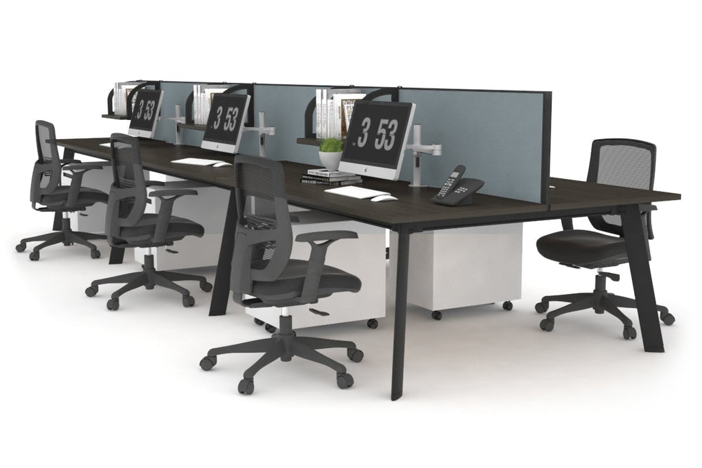 Switch - 6 Person Workstation Black Frame [1400L x 800W with Cable Scallop]-dark oak cool grey (500H x 1400W) 