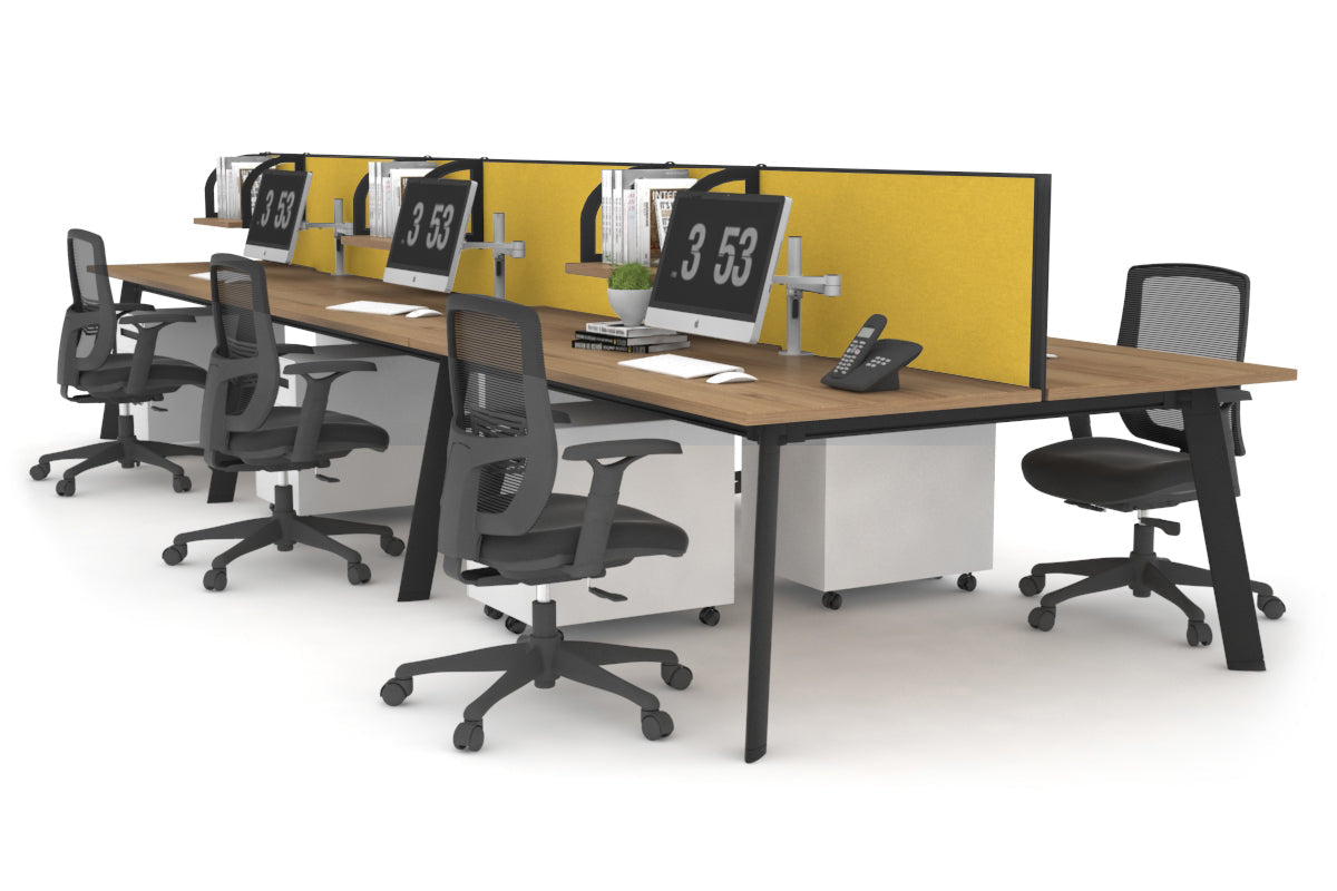 Switch - 6 Person Workstation Black Frame [1400L x 800W with Cable Scallop] Jasonl salvage oak mustard yellow (500H x 1400W) 