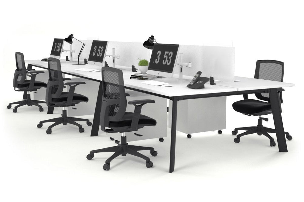 Switch - 6 Person Workstation Black Frame [1400L x 800W with Cable Scallop]-white white perspex (400H x 800W) 