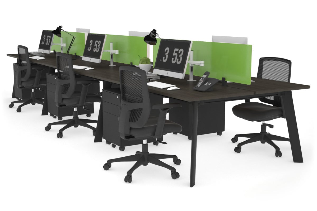 Switch - 6 Person Workstation Black Frame [1600L x 700W] Jasonl dark oak green perspex (400H x 1500W) 