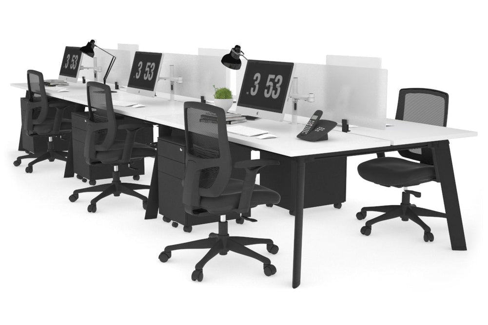 Switch - 6 Person Workstation Black Frame [1600L x 700W]-white white perspex (400H x 1500W) 