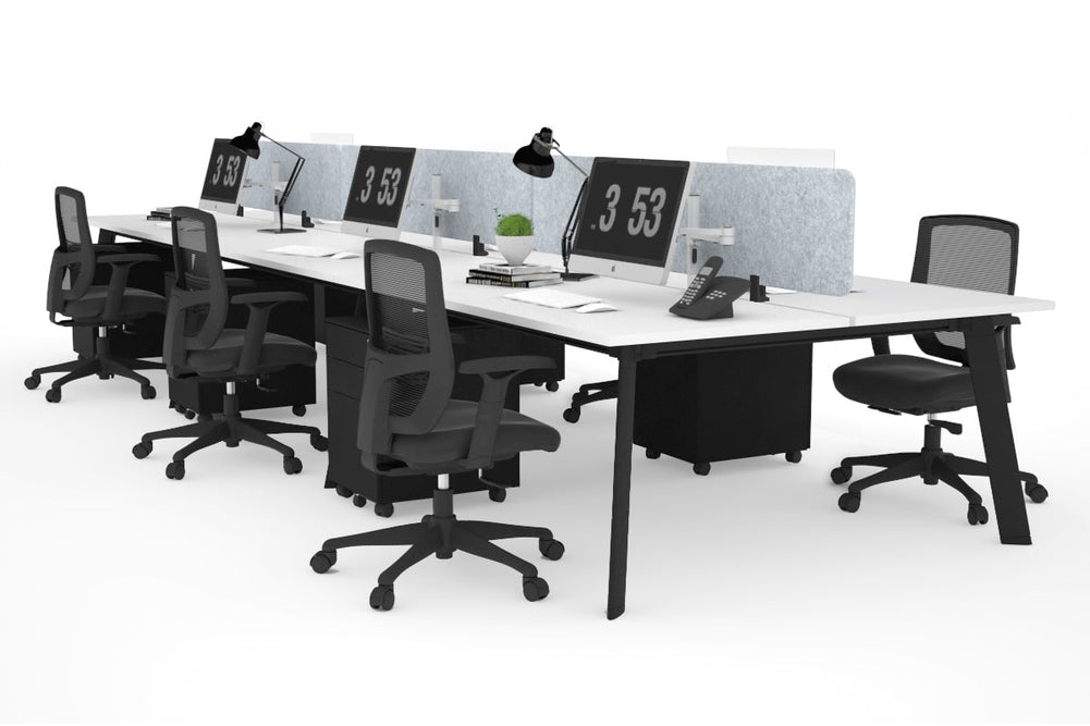 Switch - 6 Person Workstation Black Frame [1600L x 700W]-white light grey acoustic panel (400H x 1600W) 