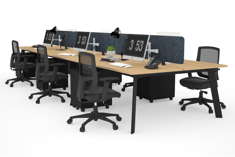 Switch - 6 Person Workstation Black Frame [1600L x 700W]-maple dark grey acoustic panel (400H x 1600W) 