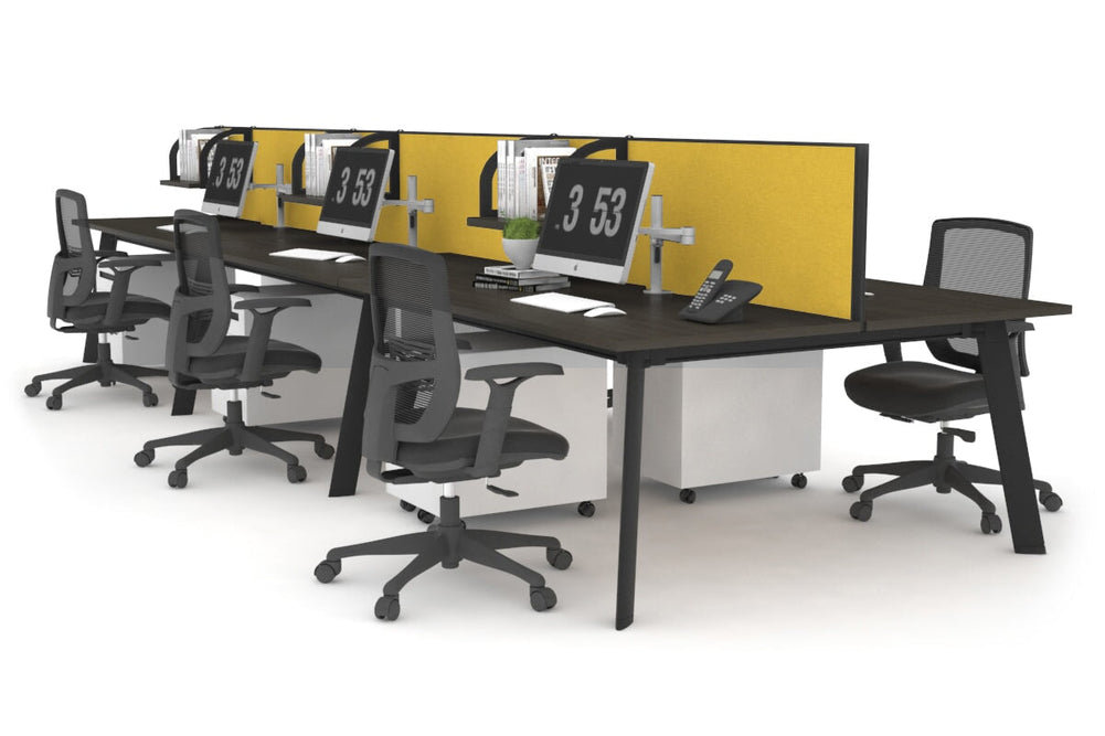 Switch - 6 Person Workstation Black Frame [1600L x 800W with Cable Scallop]-dark oak mustard yellow (500H x 1600W) 