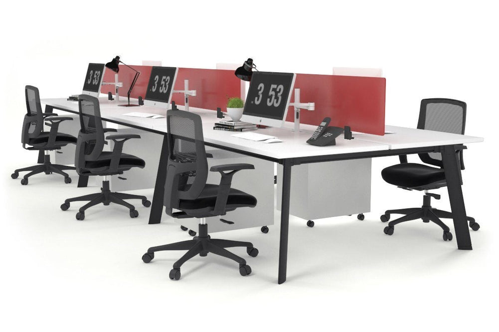 Switch - 6 Person Workstation Black Frame [1600L x 800W with Cable Scallop]-white red perspex (400H x 1500W) 