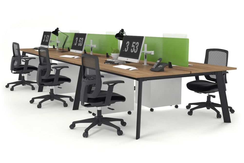Switch - 6 Person Workstation Black Frame [1600L x 800W with Cable Scallop]-salvage oak green perspex (400H x 1500W) 